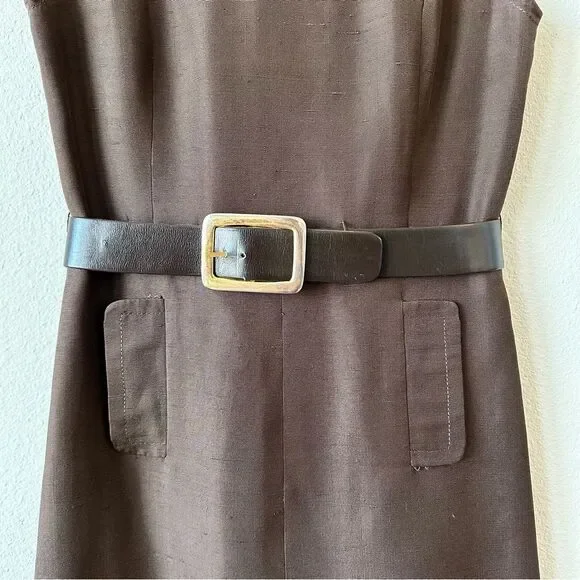 Vintage 1960’s Patrick de Barentzen Belted Dress in Brown Size 12 - Picture 3 of 7